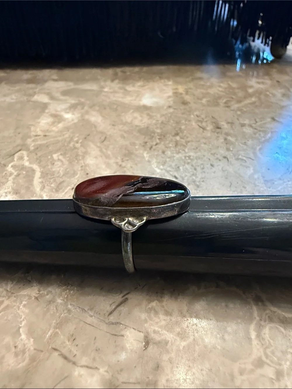 Vintage 1970s .925 silver oval Jasper agate ring size 6
